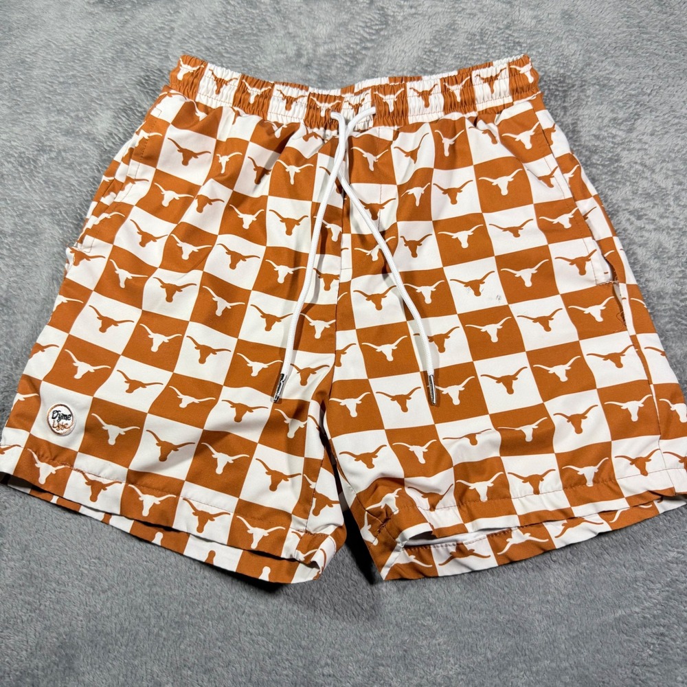 Dyme Lyfe Mens Texas Longhorns Checkered Swim Shorts Orange White Size Small